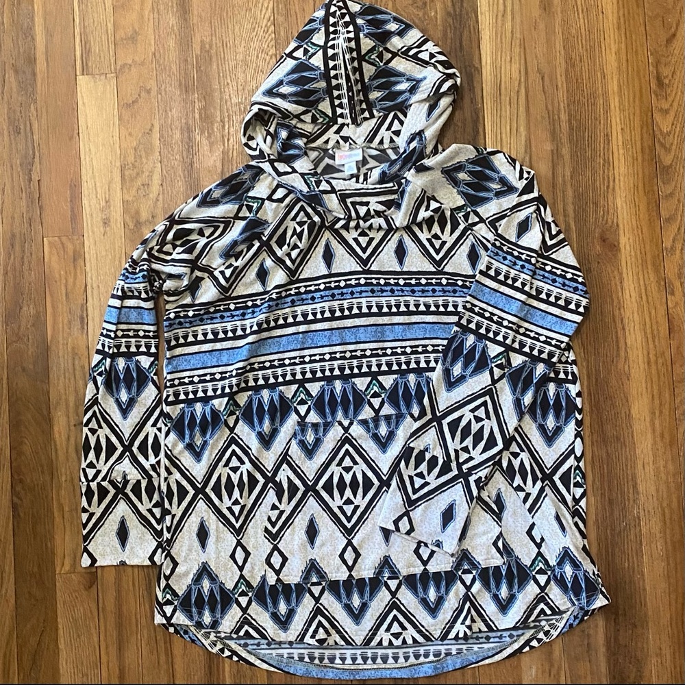 LulaRoe Amber Hoodie. Blue. Black. Aztec.